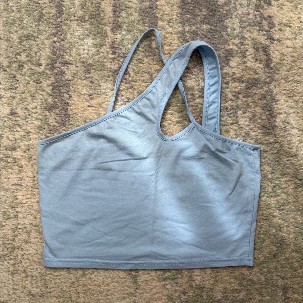 SHEIN Sky Blue Asymmetrical Crop Top